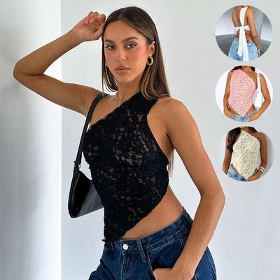 Summer 2024 Trend Alert: How to Style Our One-Shoulder Asymmetrical Lace Crop Top for a Chic and Trendy Look