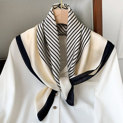 Petite écharpe carrée rayée en imitation soie à la mode - Accessoire élégant pour femme