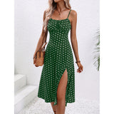 Polka dot print suspender dress with slit in various colors from Eternal Gleams