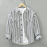 Youth Loose Fit Striped Cotton Cardigan Shirt - Japanese Retro Style, Available in White and Brown | Eternal Gleams