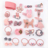 Handmade Children's Hairpin Set featuring 24 pink crown cat-themed pieces neatly arranged in a pink box from Eternal Gleams.