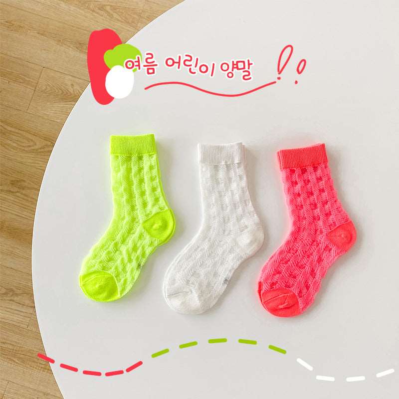 Children's Solid Color Plaid Card Silk Socks