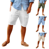 Men's casual vacation beach Hawaiian cotton linen multi-pocket workwear shorts from Eternal Gleams