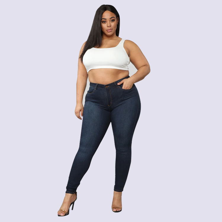 Women's Plus Size Fashion High Elastic Denim Pencil Pants from Eternal Gleams