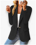 Women's long sleeve solid color cardigan suit jacket for autumn