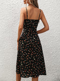 Polka dot print suspender dress with slit in various colors from Eternal Gleams