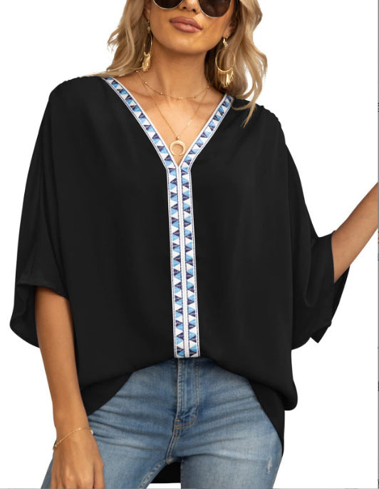 Chic Comfort: V-neck Bat Sleeved Shirt from Eternal Gleams