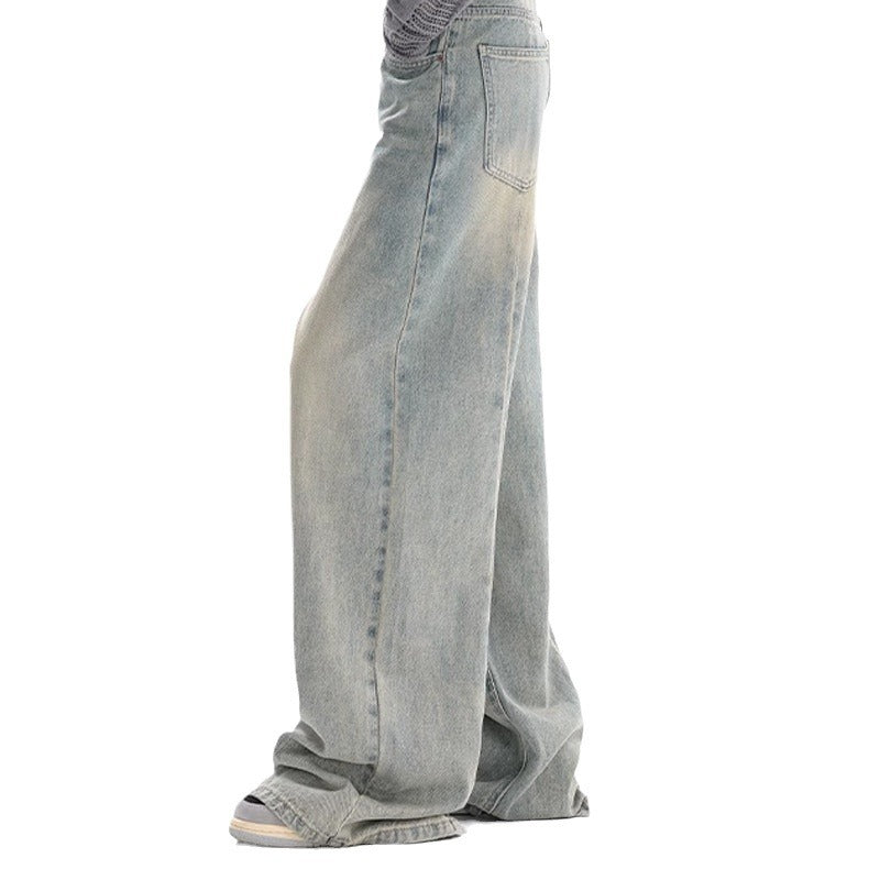 Retro Denim American Style Loose Slimming Mop Wide Leg Pants from Eternal Gleams