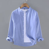 Men's Thin Stand-Up Collar Long Sleeve Shirt - Pure Cotton, Multiple Colors | Available at Eternal Gleams