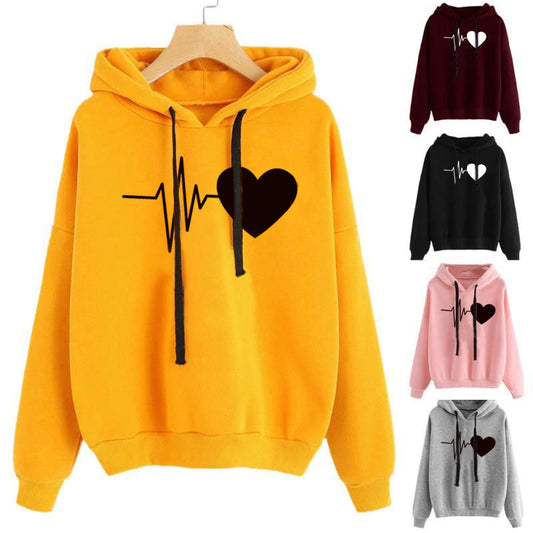 Heart Print Streetwear Hoodies Women Sweatshirt Spring Autumn Long Sleeve Hoodie Clothes from Eternal Gleams