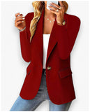 Women's long sleeve solid color cardigan suit jacket for autumn