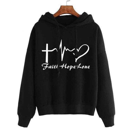 Heart Print Hoodie Sweatshirt Pullover Tops Women Long Sleeve Sports Clothes from Eternal Gleams