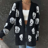 Chic Halloween Skull Jacquard Cardigan