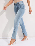 Commuter Split Straight Pants Fashionable Stretch Washed Jeans from Eternal Gleams