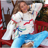 Personality Street Round Neck Tassel Color Matching Knitted Long Sleeve from Eternal Gleams