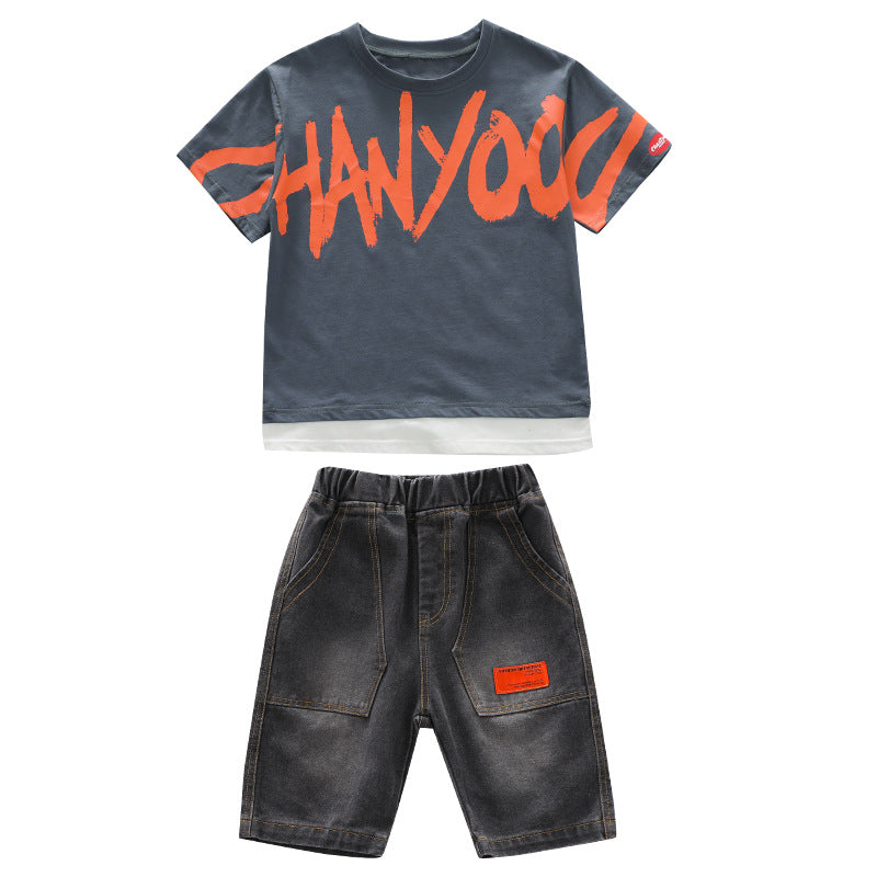 Trendy Boys letter print Outfits 4-13 years Summer Tops+jeans from Eternal Gleams