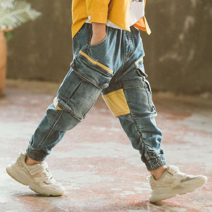 Boys Spring And Autumn Denim Overalls Trousers