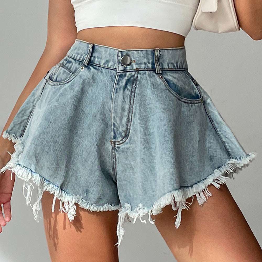 Chic Charm: High Waist Tassel Denim Shorts