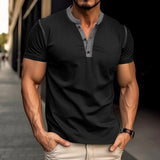 Men's fashion short-sleeved polo shirt, summer button V-neck T-shirt in high-quality polyester and cotton blend, available in multiple colors and sizes. from Eternal Gleams