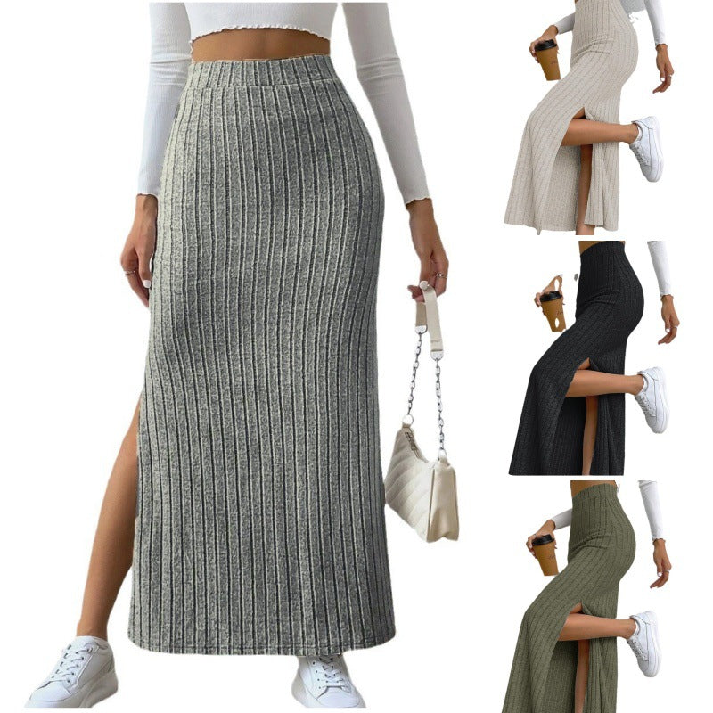 Spring Long Skirt High Waist Side Slit Slim Fit Knitted Women's Dress from Eternal Gleams