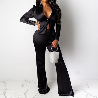 Sultry Chic: Wide Leg Pants Two-Piece Suit