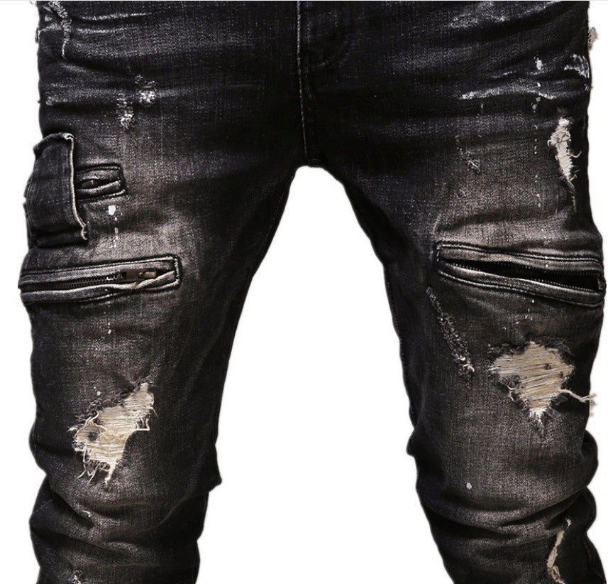 Men Vintage Distressed Denim Jeans Trousers Pants