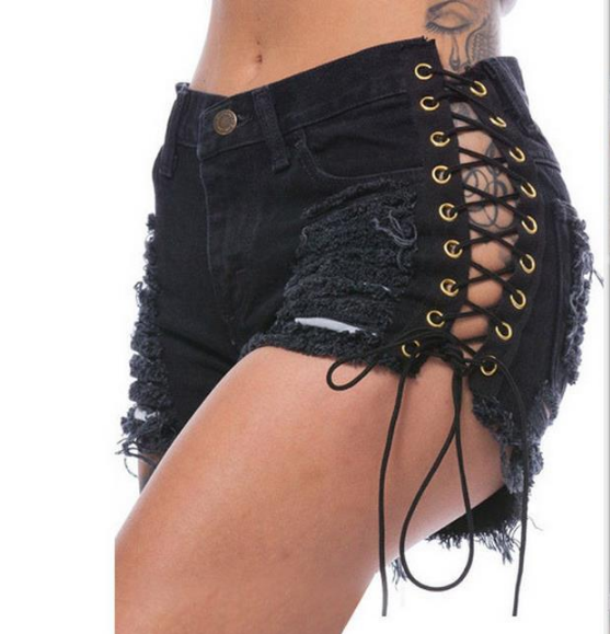 Graveyard Ripped Lace-Up Shorts - Edgy and Stylish Summer Wear from Eternal Gleams