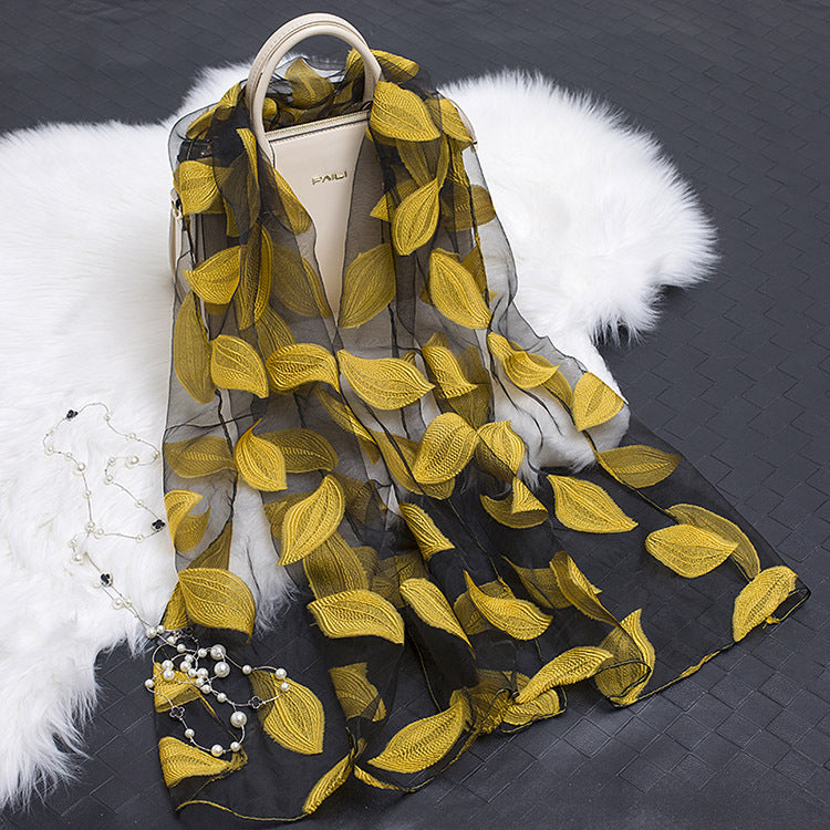 Floral Elegance: Hollow Silk Scarf from Eternal Gleams