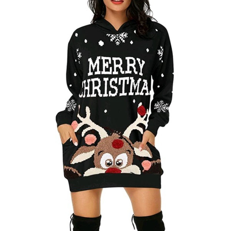 Christmas hot sale printed mid-length pocket hooded long-sleeved sweater from Eternal Gleams