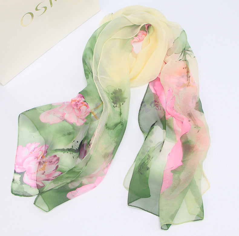 Blossom Breeze: Retro Ethnic Georgette Scarf Shawl from Eternal Gleams