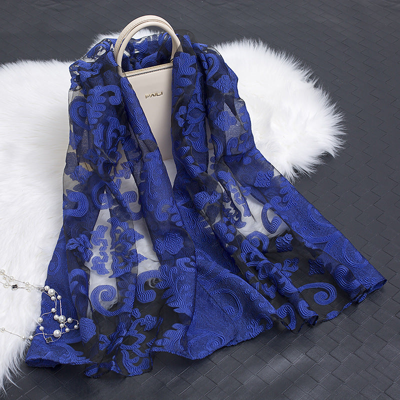 Floral Elegance: Hollow Silk Scarf from Eternal Gleams