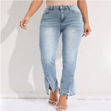 Commuter Split Straight Pants Fashionable Stretch Washed Jeans from Eternal Gleams