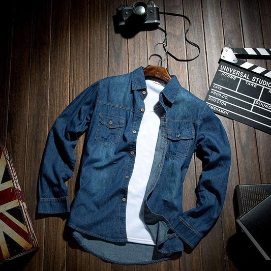 Spring And Autumn Long Sleeve Denim Shirt Jacket Slim Korean Style Men's Thin