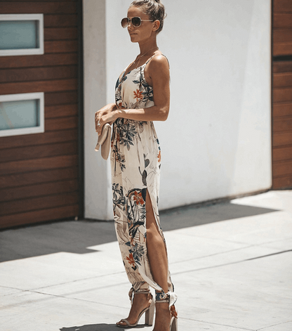 Flaunt Your Style: Printed Sexy Backless Jumpsuit