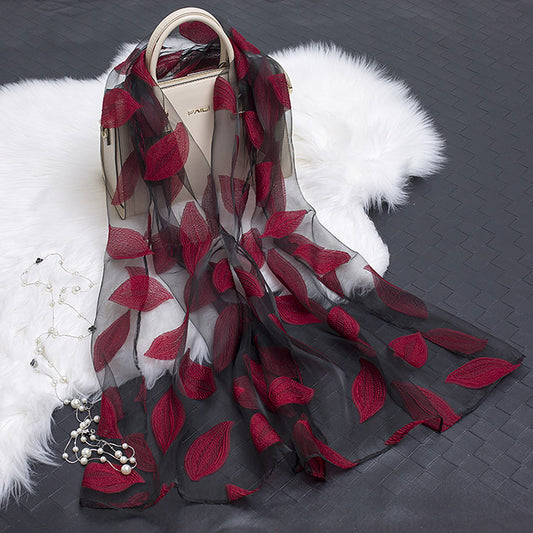 Floral Elegance: Hollow Silk Scarf from Eternal Gleams