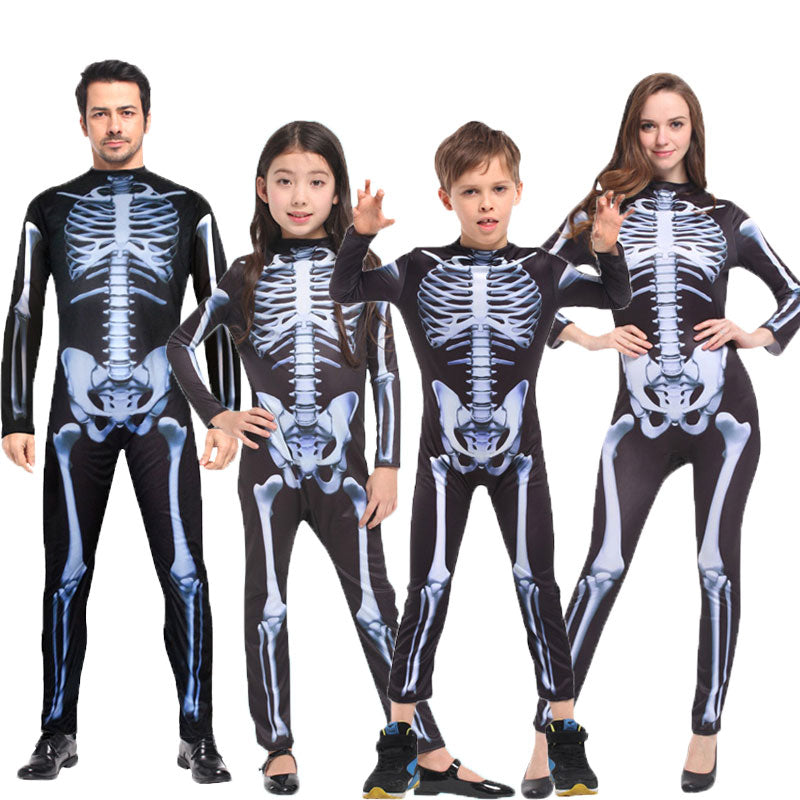 Colorful Skeleton Costume - Vibrant and unique skeleton print jumpsuit for Halloween.