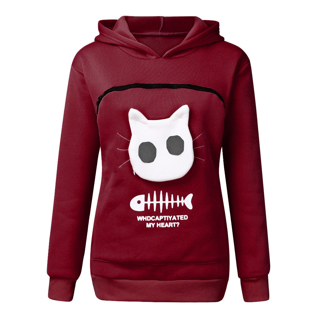 Women Hoodie Sweatshirt With Cat Pet Pocket Design Long Sleeve Sweater Cat Outfit from Eternal Gleams