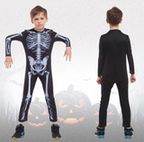 Colorful Skeleton Costume - Vibrant and unique skeleton print jumpsuit for Halloween.