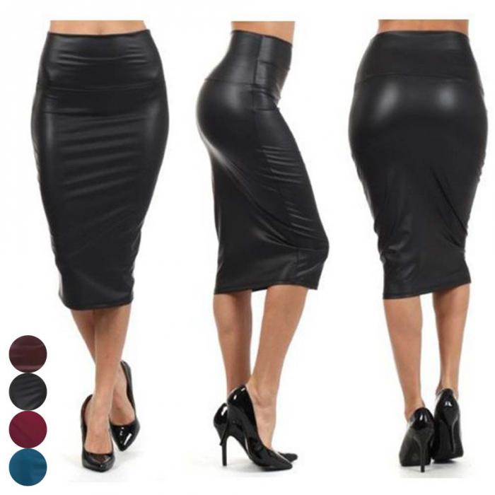 Newly Women High Waist Faux Leather Pencil Skirt Bodycon Skirt Solid Sexy OL Office Skirts from Eternal Gleams