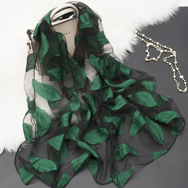 Floral Elegance: Hollow Silk Scarf from Eternal Gleams