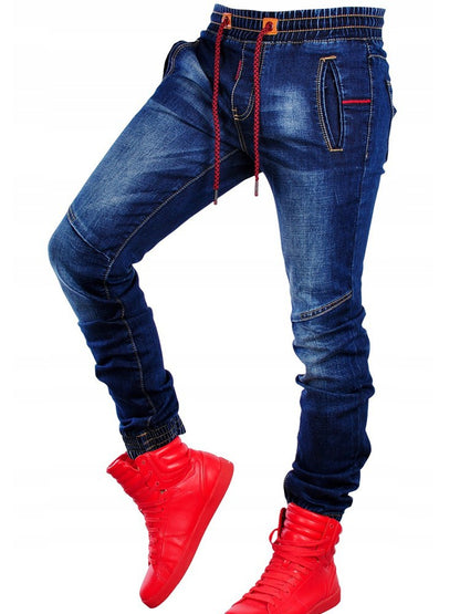 Men's jeans new elastic elastic waist casual blue trousers