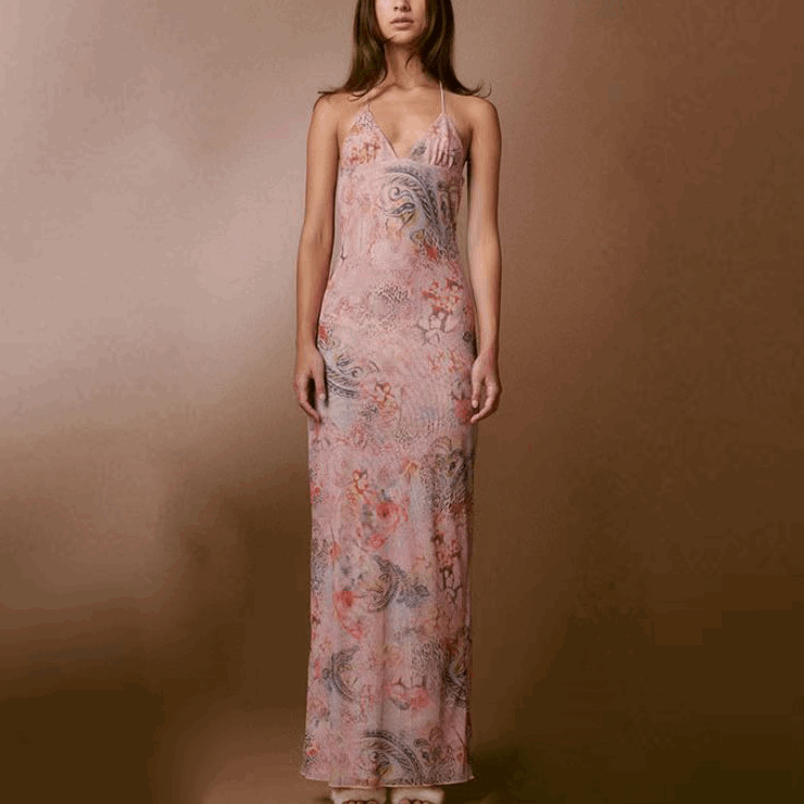 Butterfly Back Floral Halter Dress