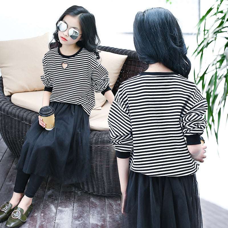 Casual Simple Striped Girls Bottoming Shirt Top