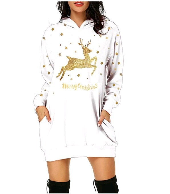 Christmas hot sale printed mid-length pocket hooded long-sleeved sweater from Eternal Gleams