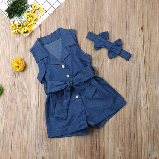 Baby Girl Sleeveless Denim Romper from Eternal Gleams.