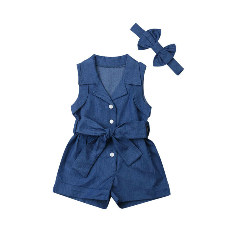 Baby Girl Sleeveless Denim Romper from Eternal Gleams.