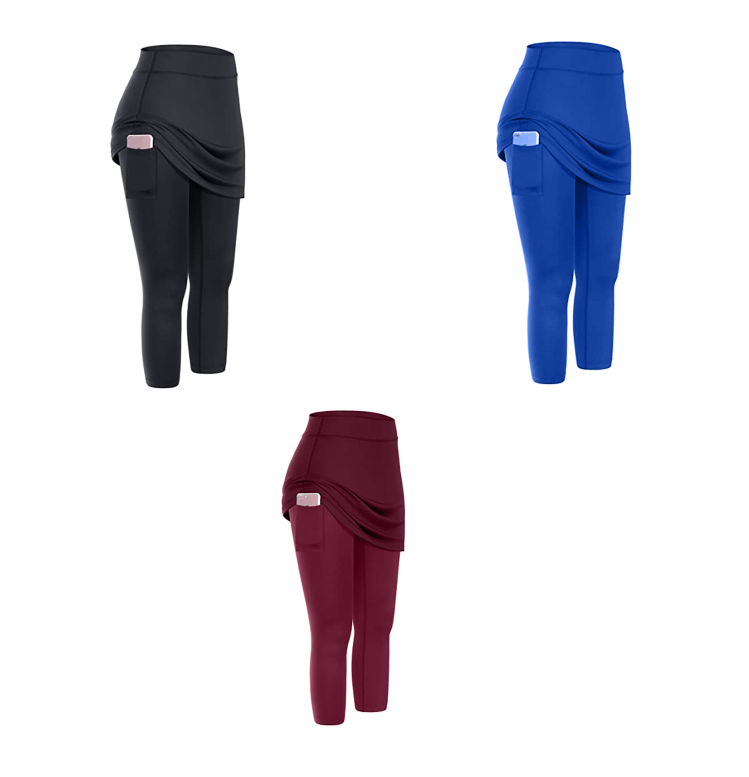 Women Tennis Skirted Leggings Pockets Elastic Sports Yoga Capris Skirts Legging from Eternal Gleams