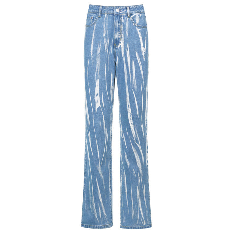 Women Baggy Jeans High Waist Trousers Graffiti Print Casual Female Pants from Eternal Gleams