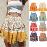 Cowinner Women's Bohemian Flower Print High Waist Ruffle Skirt Flared Boho A-Line Pleated Mini Skirt S-XL from Eternal Gleams