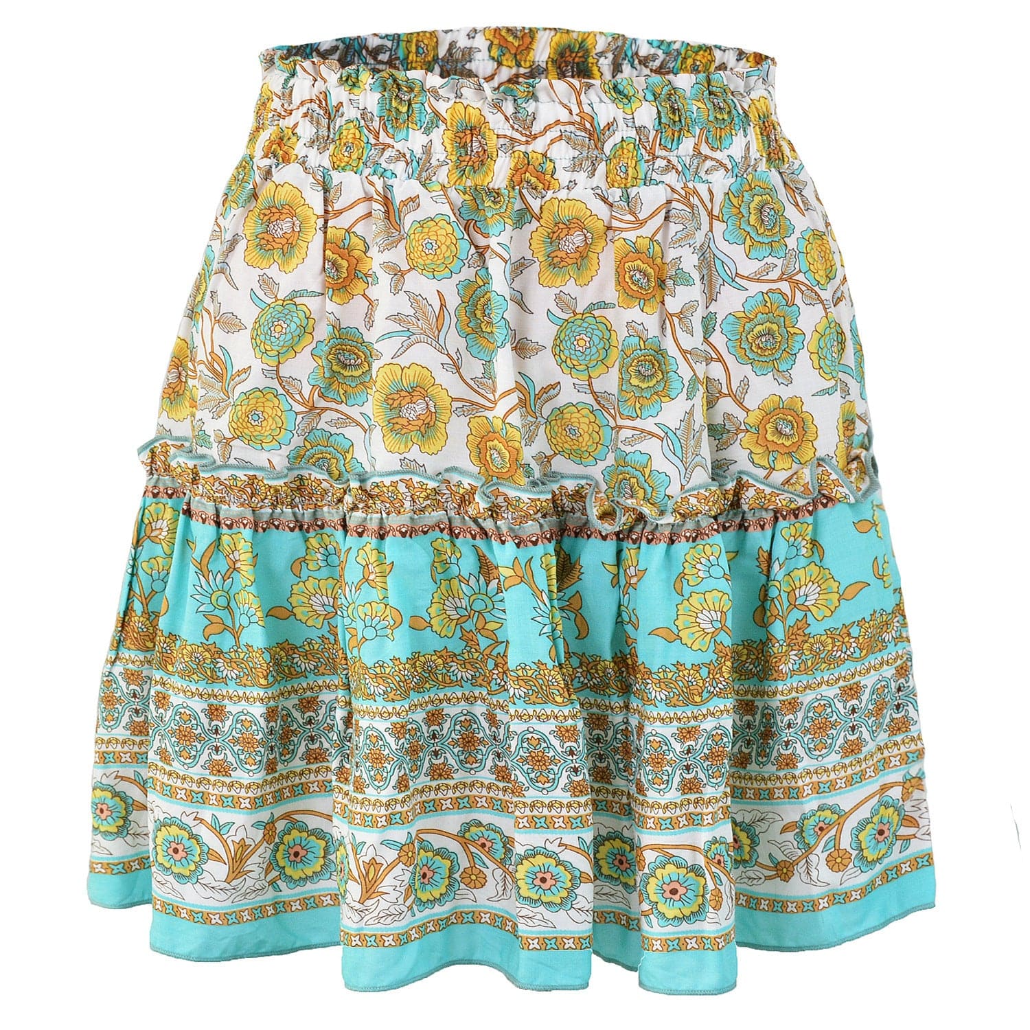 Cowinner Women's Bohemian Flower Print High Waist Ruffle Skirt Flared Boho A-Line Pleated Mini Skirt S-XL from Eternal Gleams